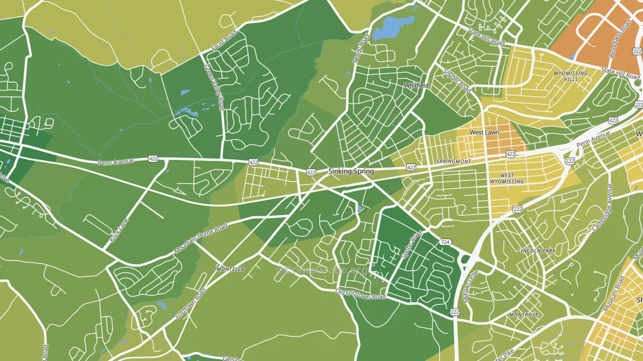 Sinking Spring, PA Map of Murder Rates