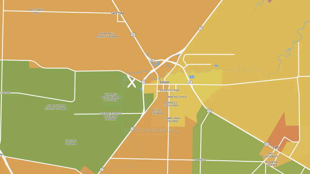 Sinton, TX Map of Murder Rates