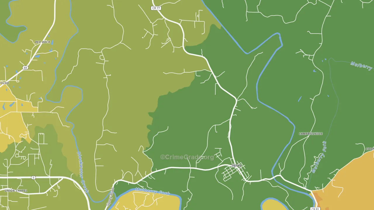 Sipsey, AL Map of Murder Rates