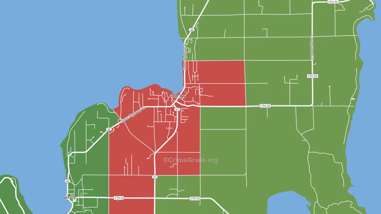 Sister Bay, WI Map of Murder Rates