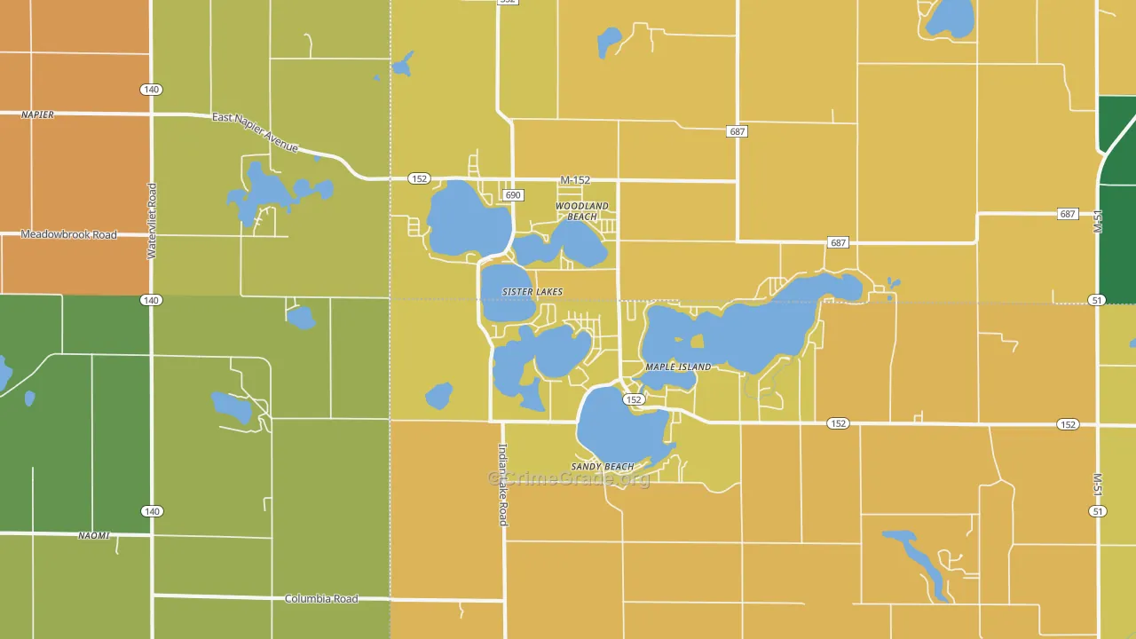 Sister Lakes, MI Map of Murder Rates