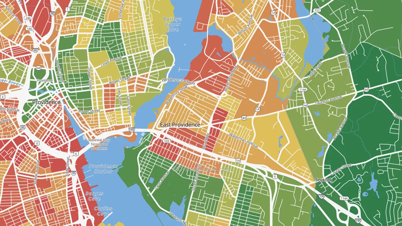 Six Corners, East Providence, RI Map of Murder Rates