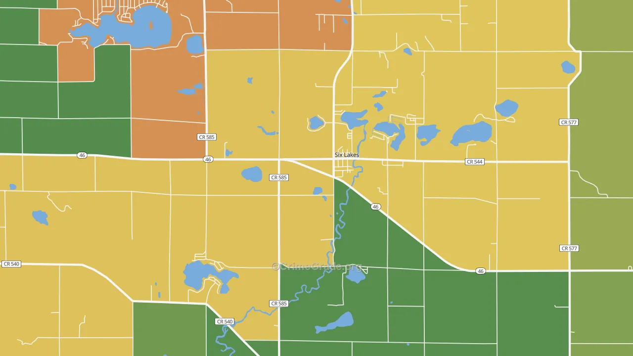 Six Lakes, MI Map of Murder Rates