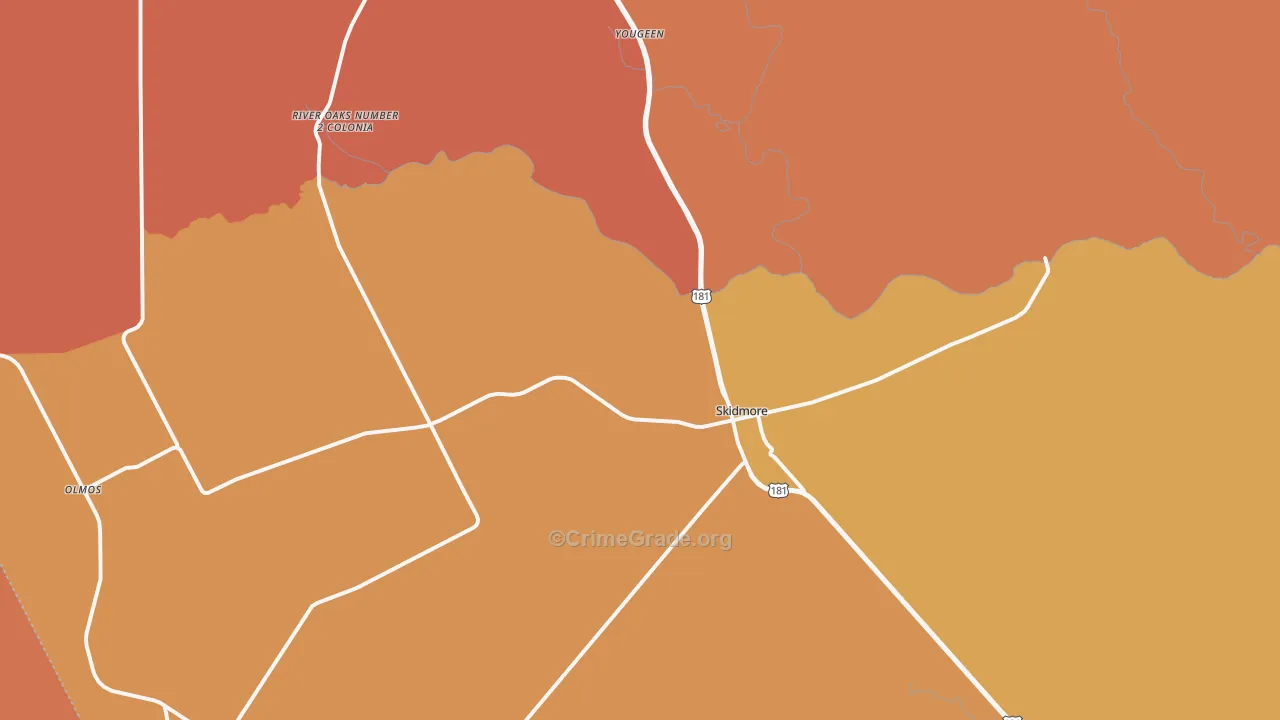 Skidmore, TX Map of Murder Rates