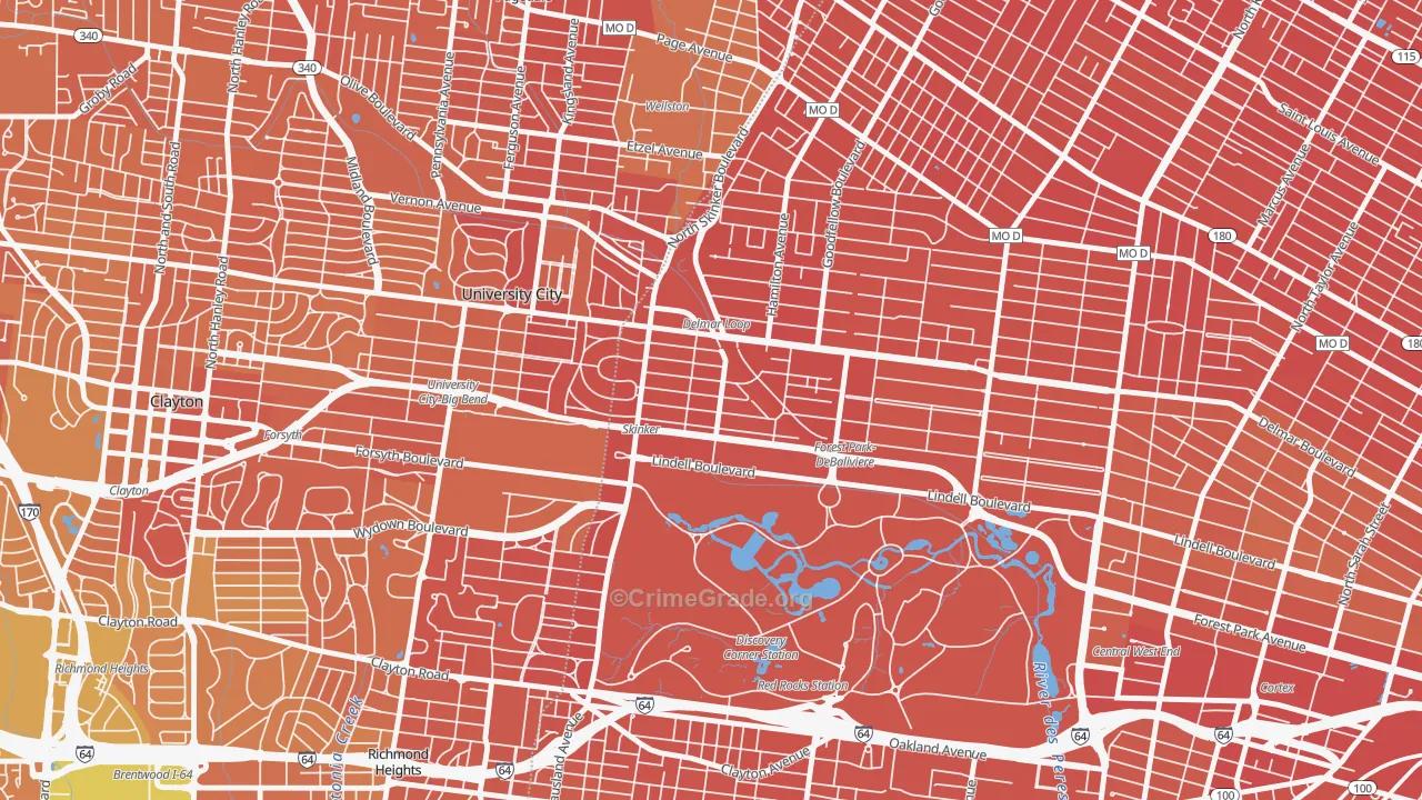 Skinker-Debaliviere, St. Louis, MO Map of Murder Rates