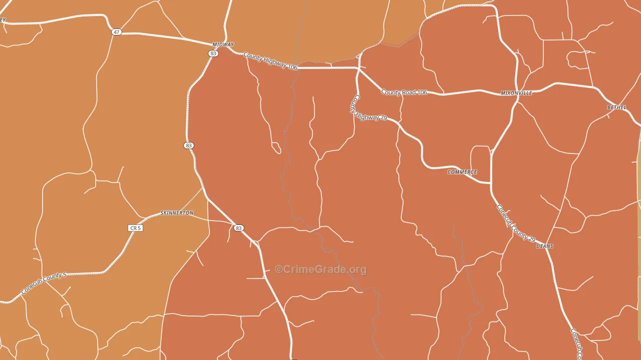 Skinnerton, AL Map of Murder Rates
