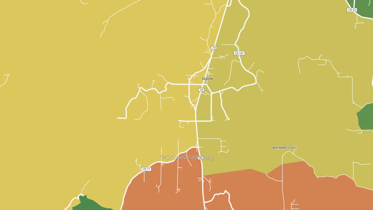 Skyline, AL Map of Murder Rates