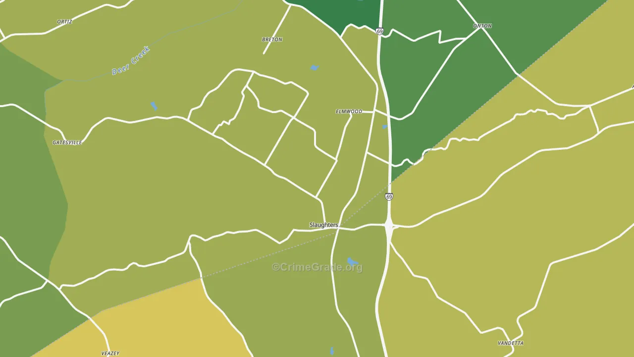 Slaughters, KY Map of Murder Rates