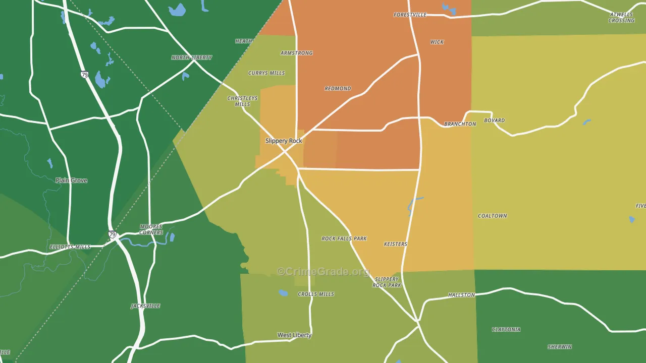 Slippery Rock, PA Map of Murder Rates