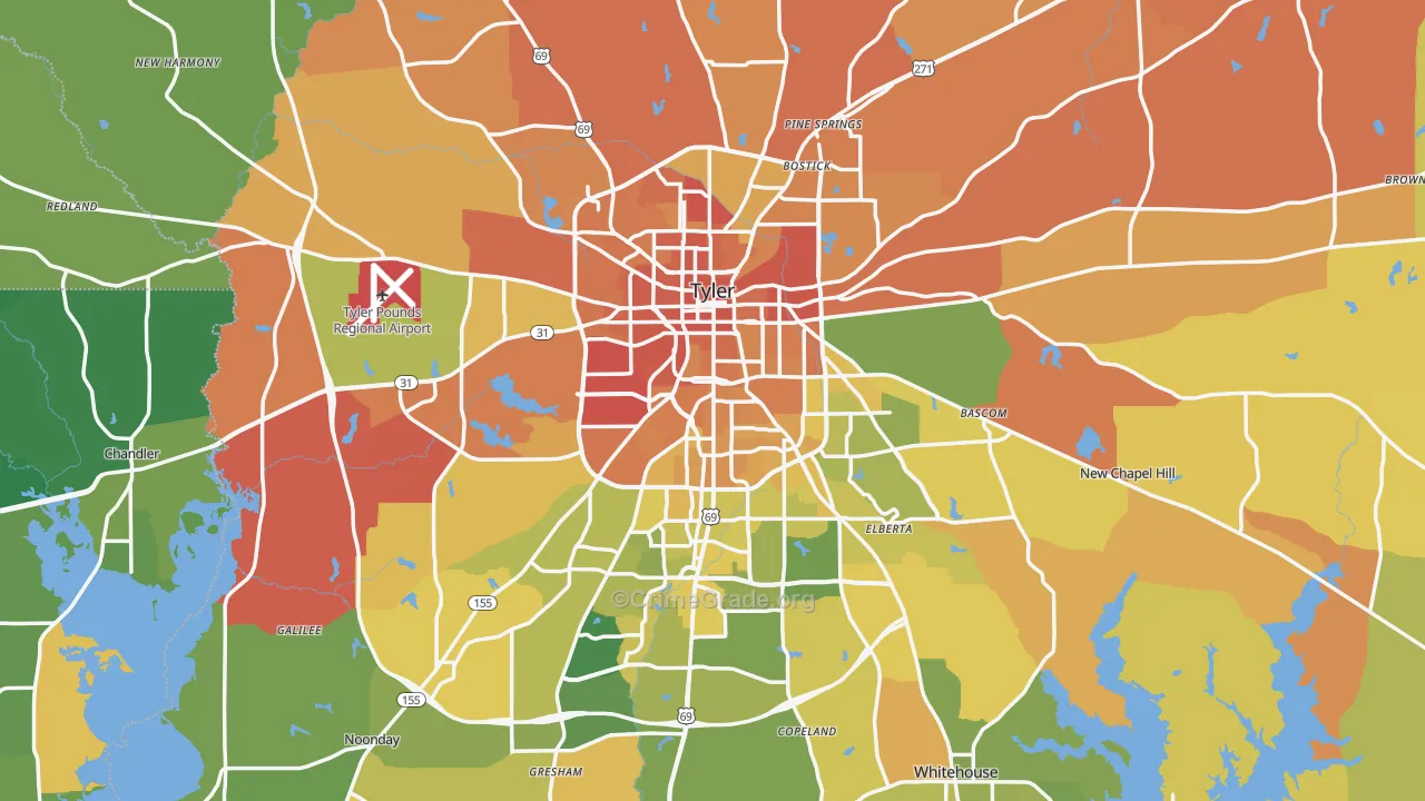 Smith County, TX Map of Murder Rates