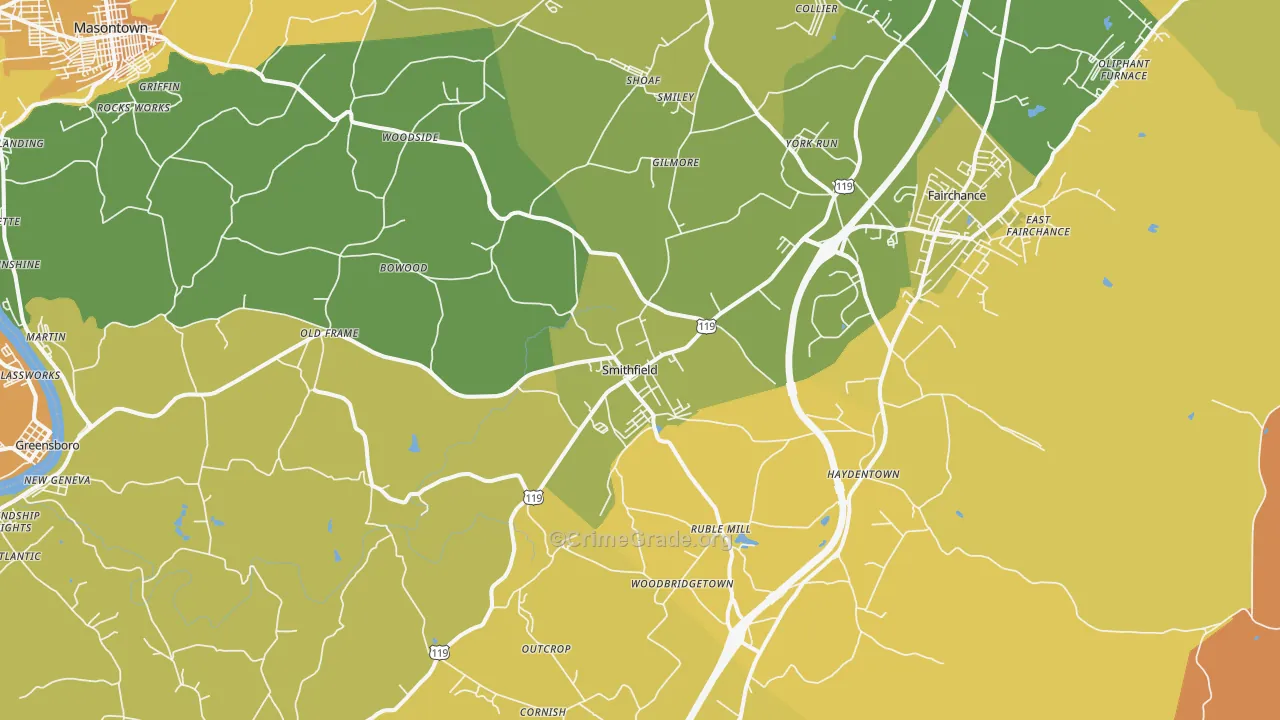 Smithfield, PA Map of Murder Rates