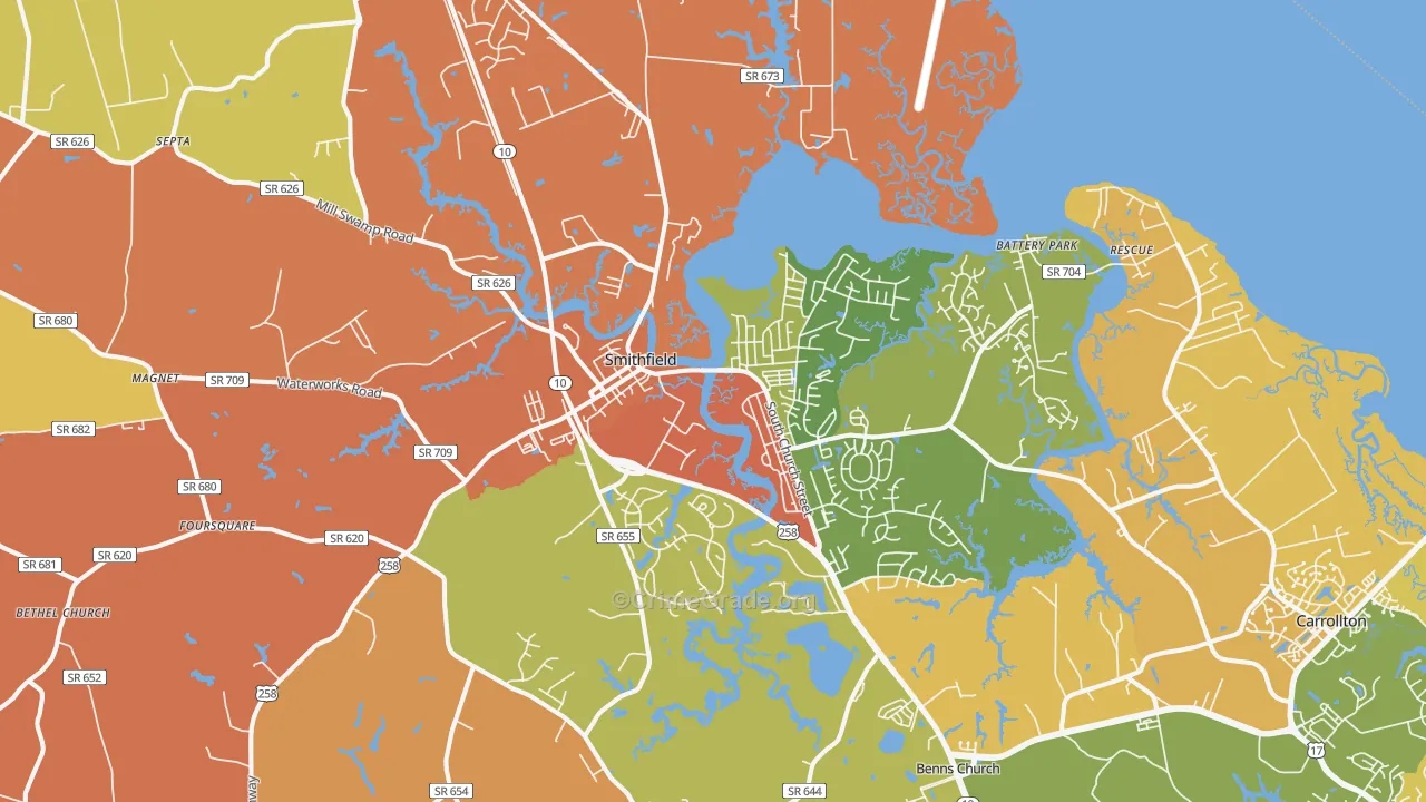 Smithfield, VA Map of Murder Rates
