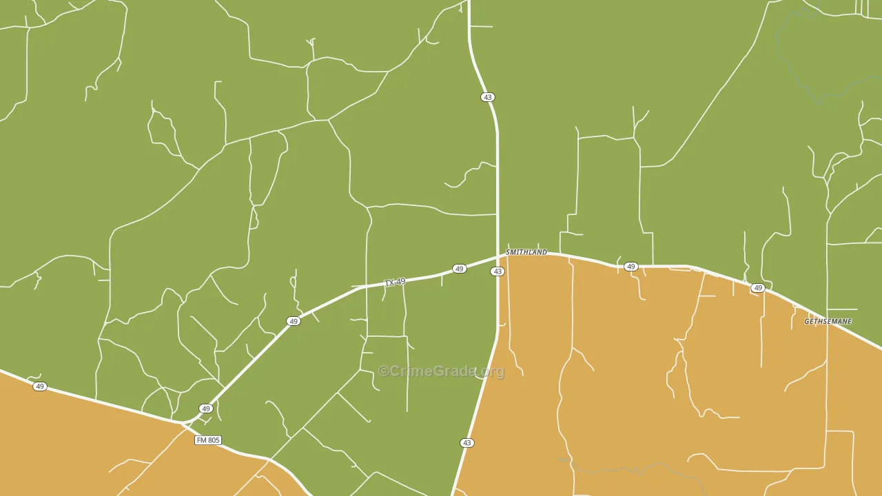 Smithland, TX Map of Murder Rates