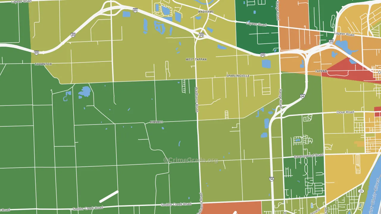 Smiths Creek, MI Map of Murder Rates