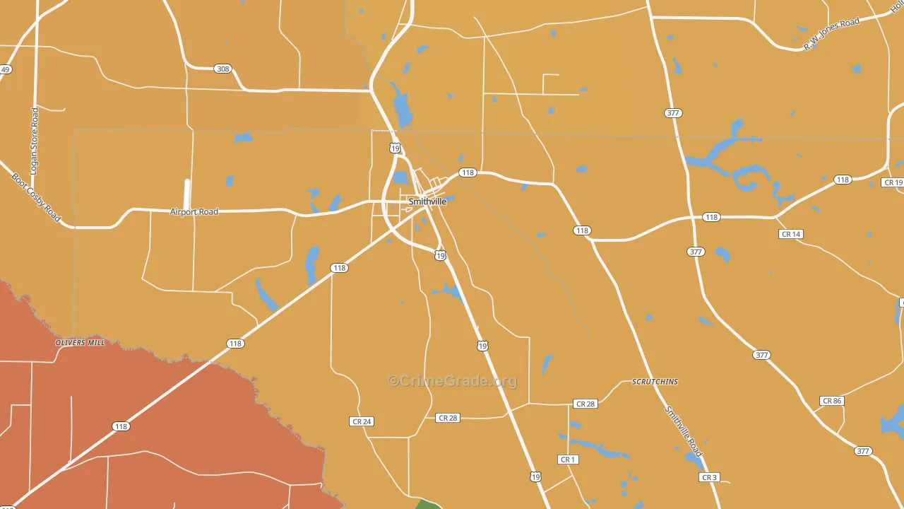 Smithville, GA Map of Murder Rates
