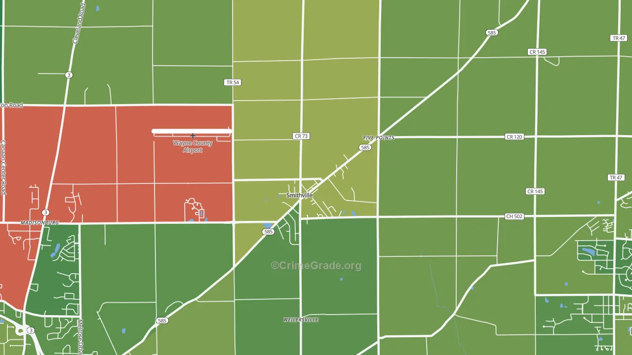 Smithville, OH Map of Murder Rates
