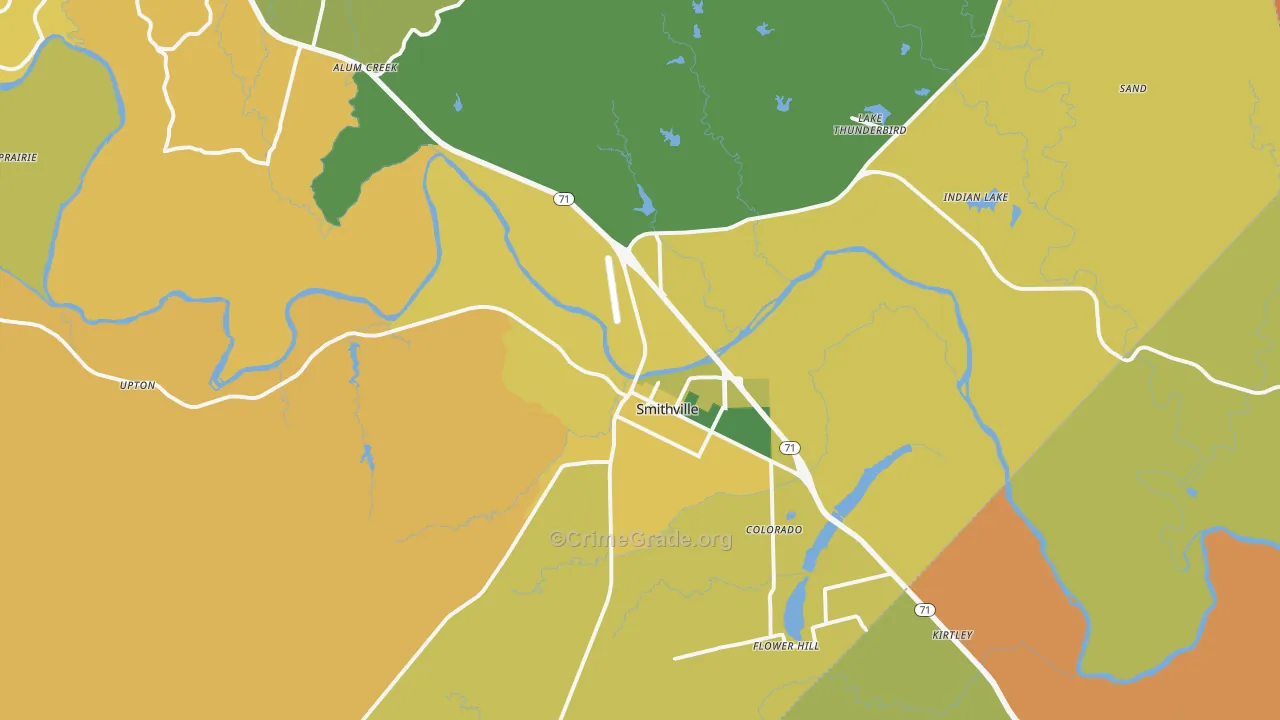 Smithville, TX Map of Murder Rates