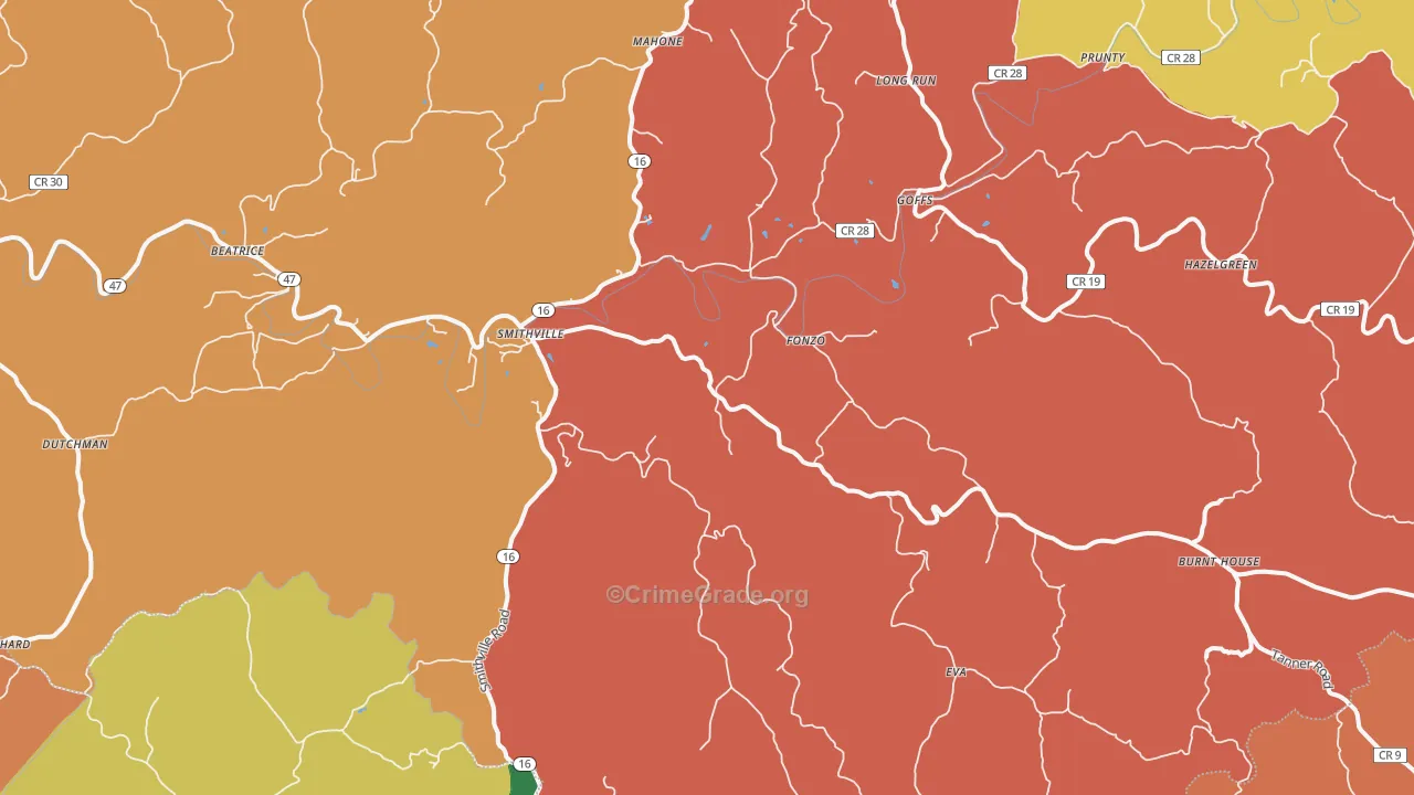 Smithville, WV Map of Murder Rates