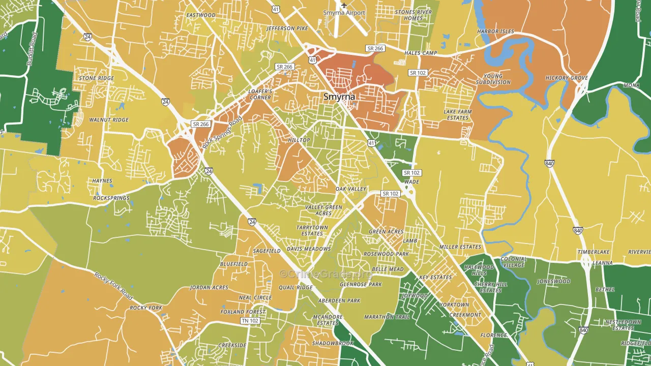 Smyrna, TN Map of Murder Rates