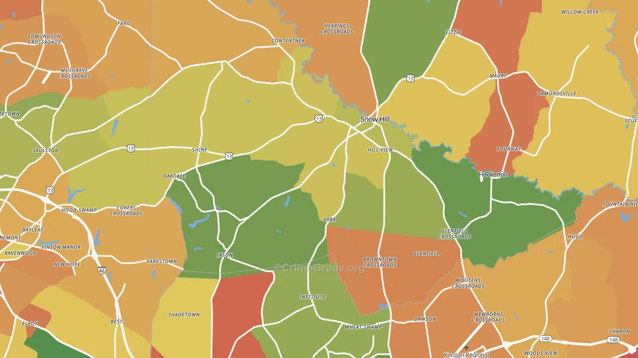 Snow Hill, NC Map of Murder Rates