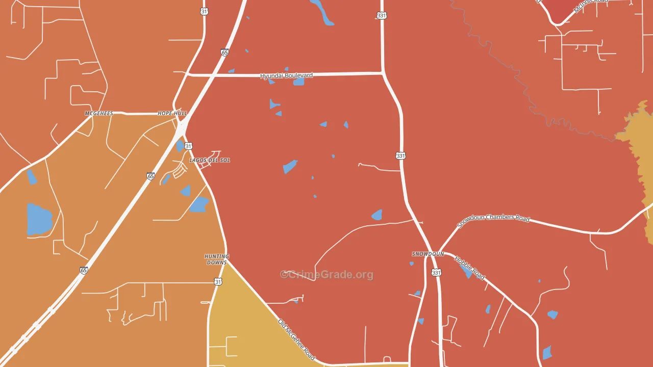 Snowdoun, AL Map of Murder Rates