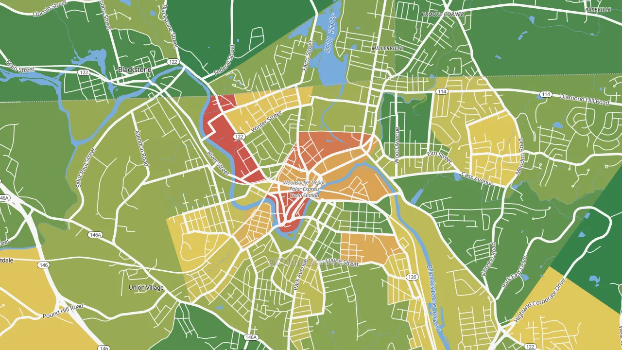 Social, Woonsocket, RI Map of Murder Rates