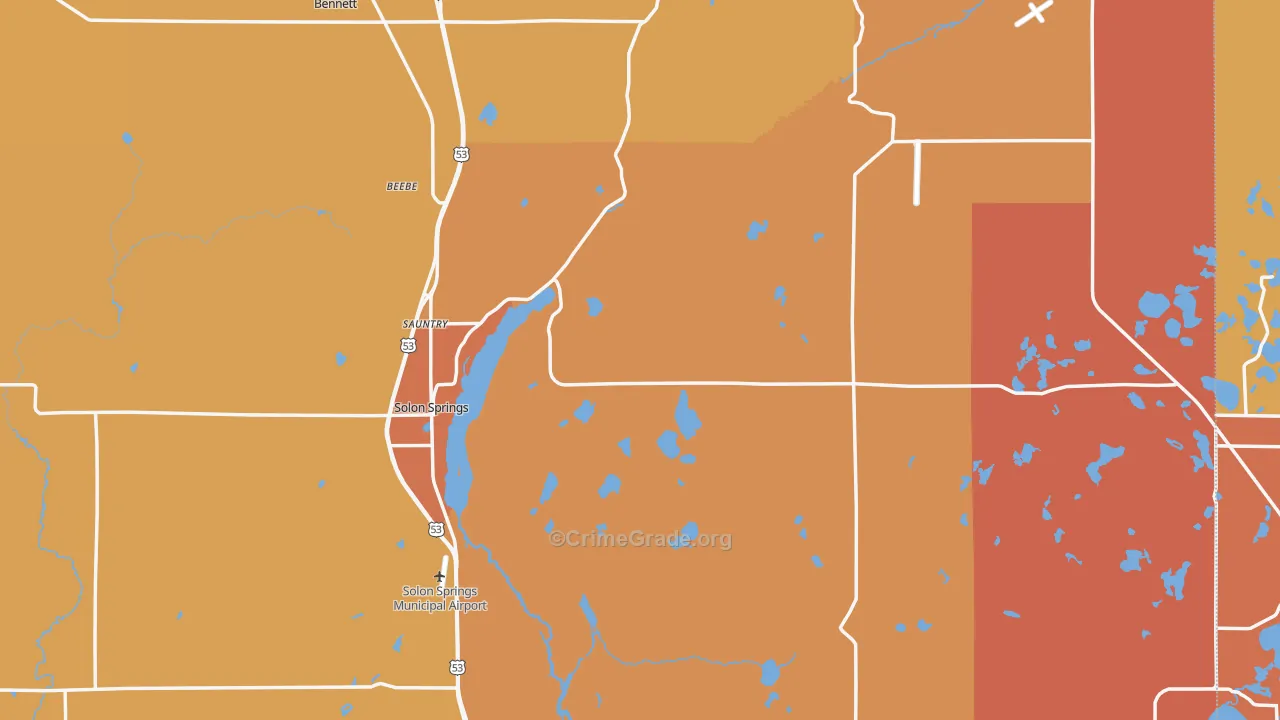 Solon Springs, WI Map of Murder Rates