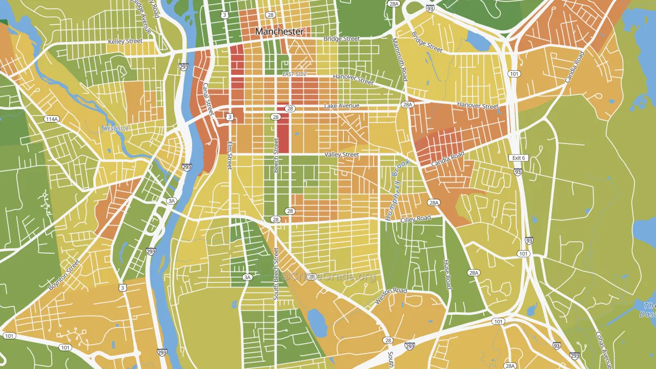 Somerville, Manchester, NH Map of Murder Rates