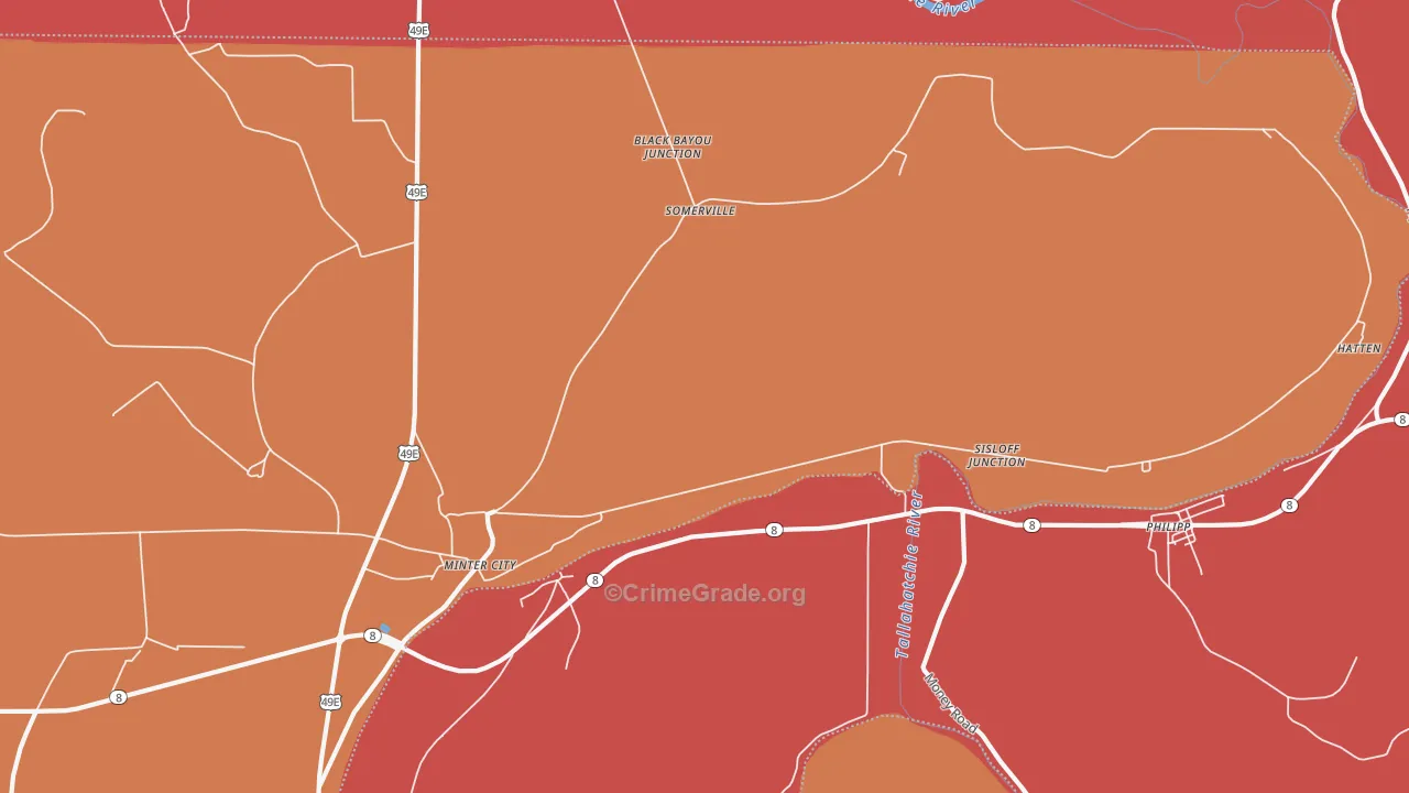 Somerville, MS Map of Murder Rates