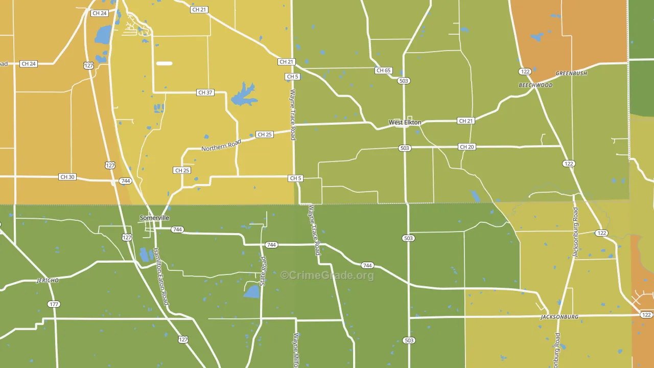 Somerville, OH Map of Murder Rates