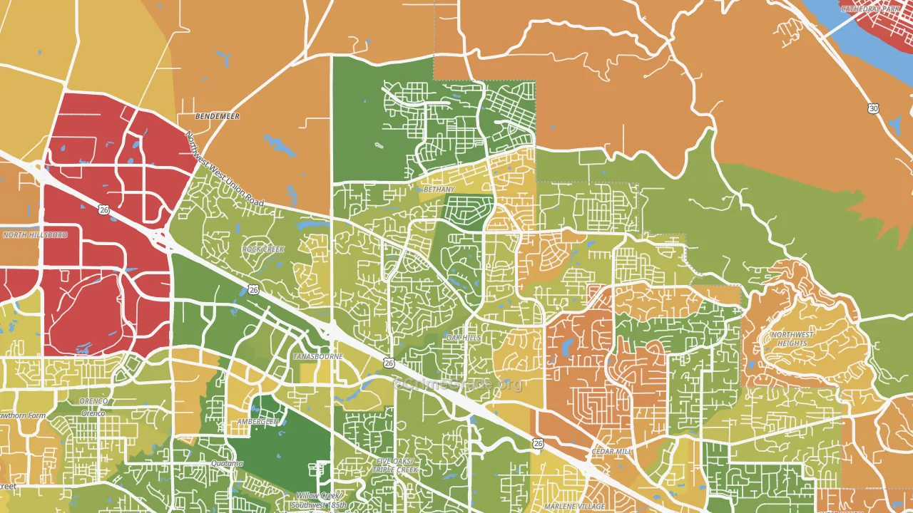 Sommerset West-Elmonica North, Bethany, OR Map of Murder Rates