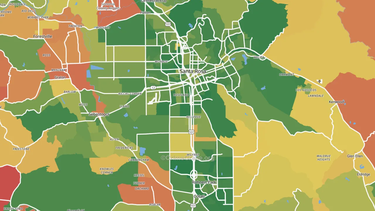 Sonoma County, CA Map of Murder Rates