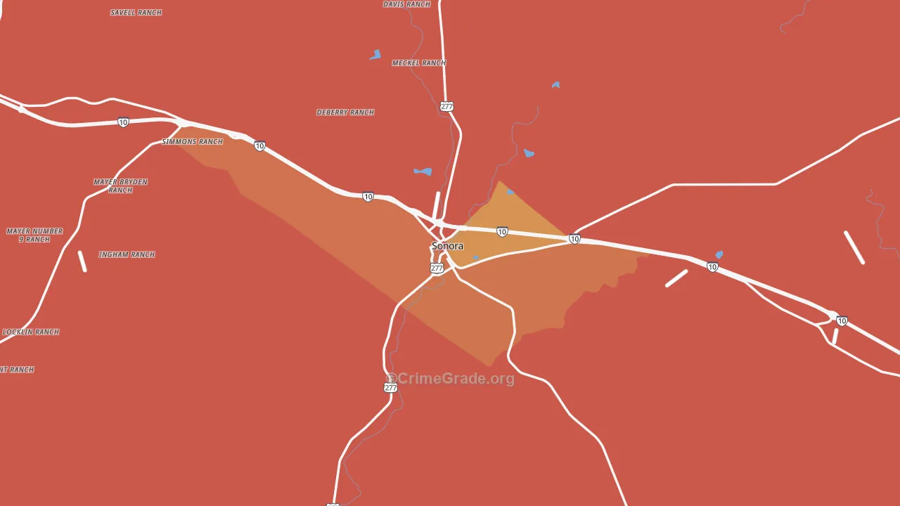 Sonora, TX Map of Murder Rates