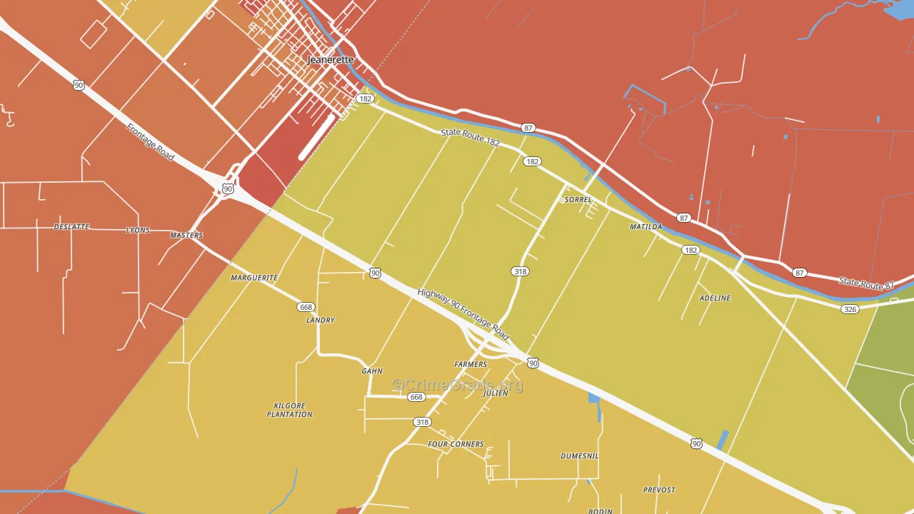 Sorrel, LA Map of Murder Rates