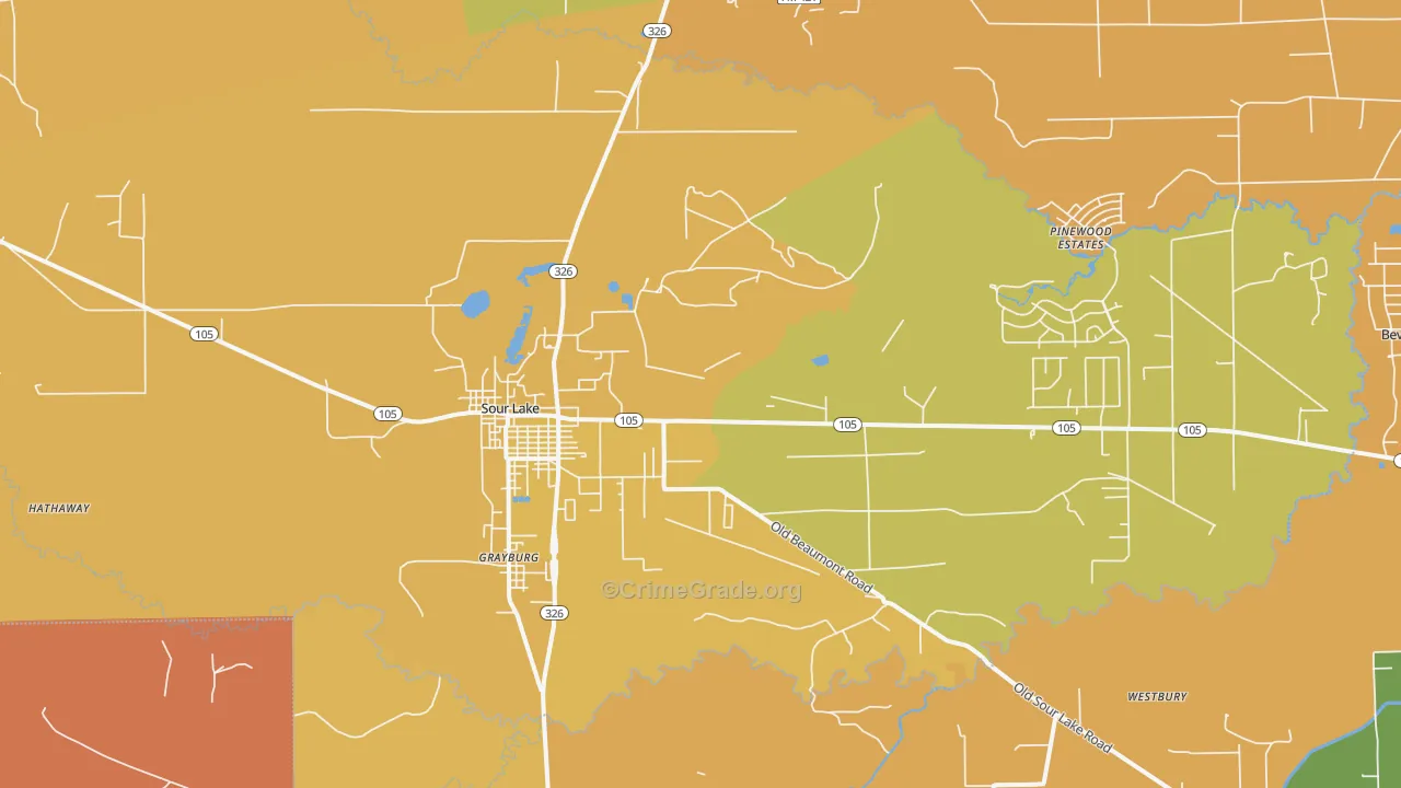 Sour Lake, TX Map of Murder Rates