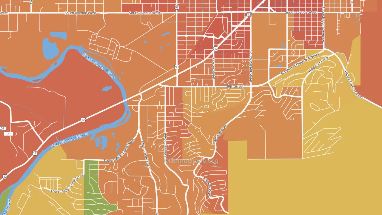 South 39th Street, Missoula, MT Map of Murder Rates