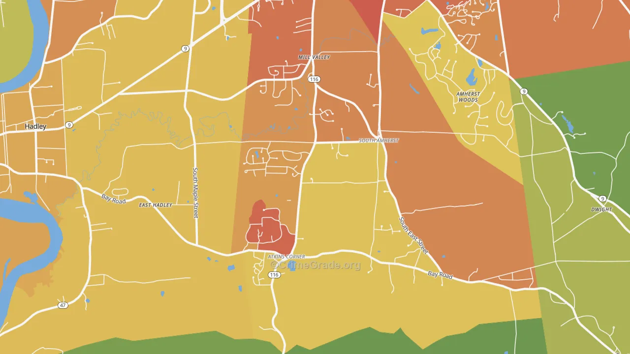 South Amherst, Amherst, MA Map of Murder Rates