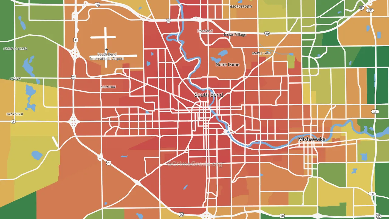 South Bend, IN Map of Murder Rates