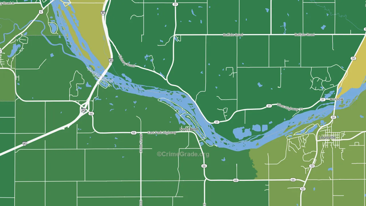 South Bend, NE Map of Murder Rates
