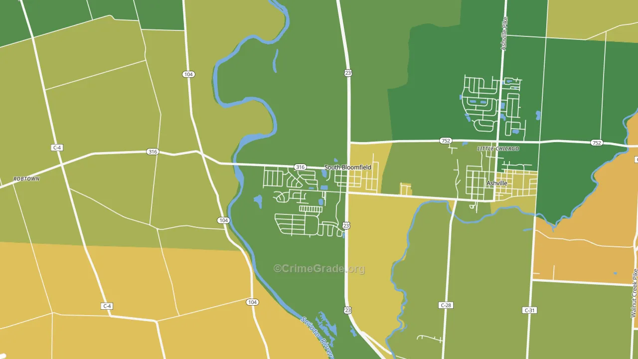 South Bloomfield, OH Map of Murder Rates