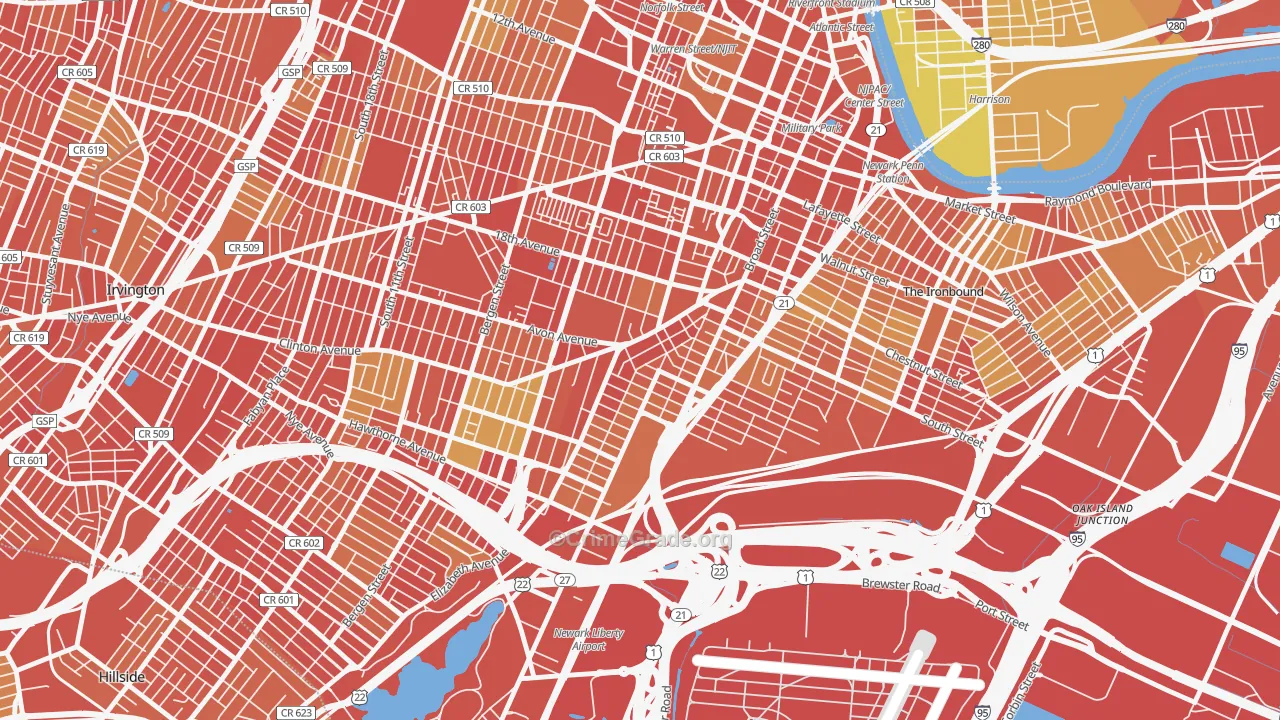 South Broad Street, Newark, NJ Map of Murder Rates