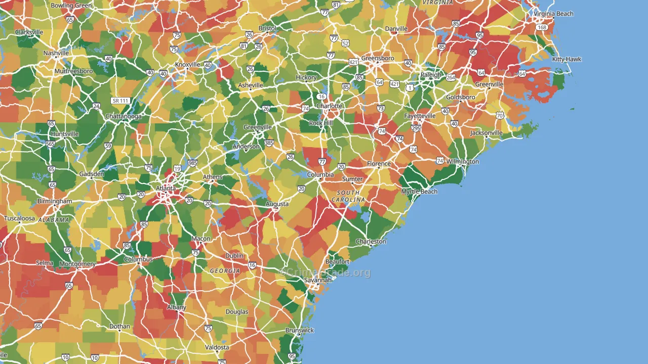 South Carolina Map of Murder Rates