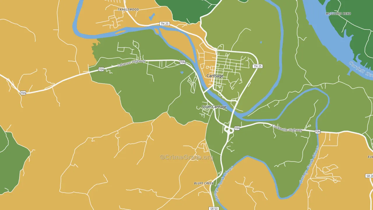 South Carthage, TN Map of Murder Rates