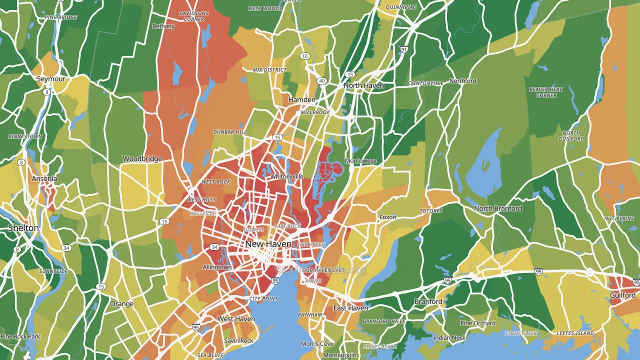 South Central Connecticut Planning Region, CT Map of Murder Rates