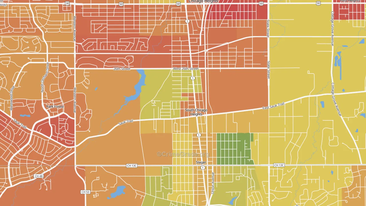 South Chicago Heights, IL Map of Murder Rates