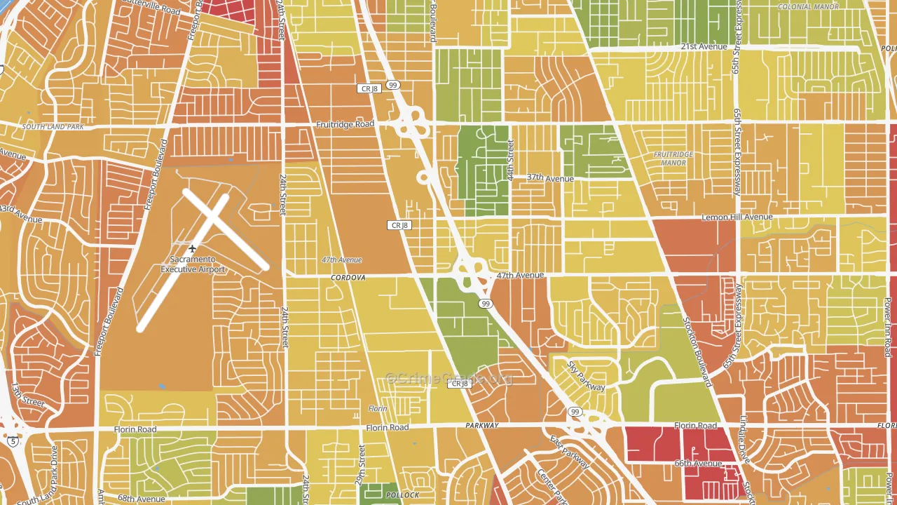 South City Farms, Sacramento, CA Map of Murder Rates