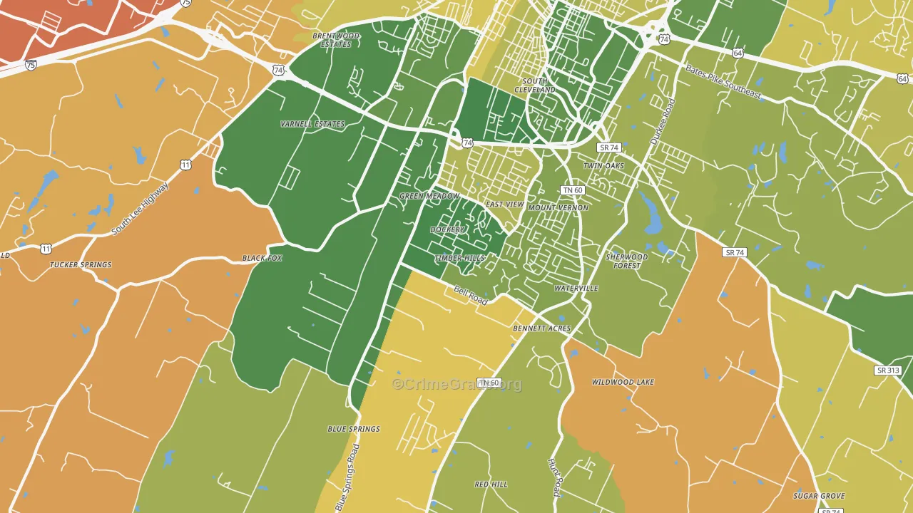 South Cleveland, TN Map of Murder Rates