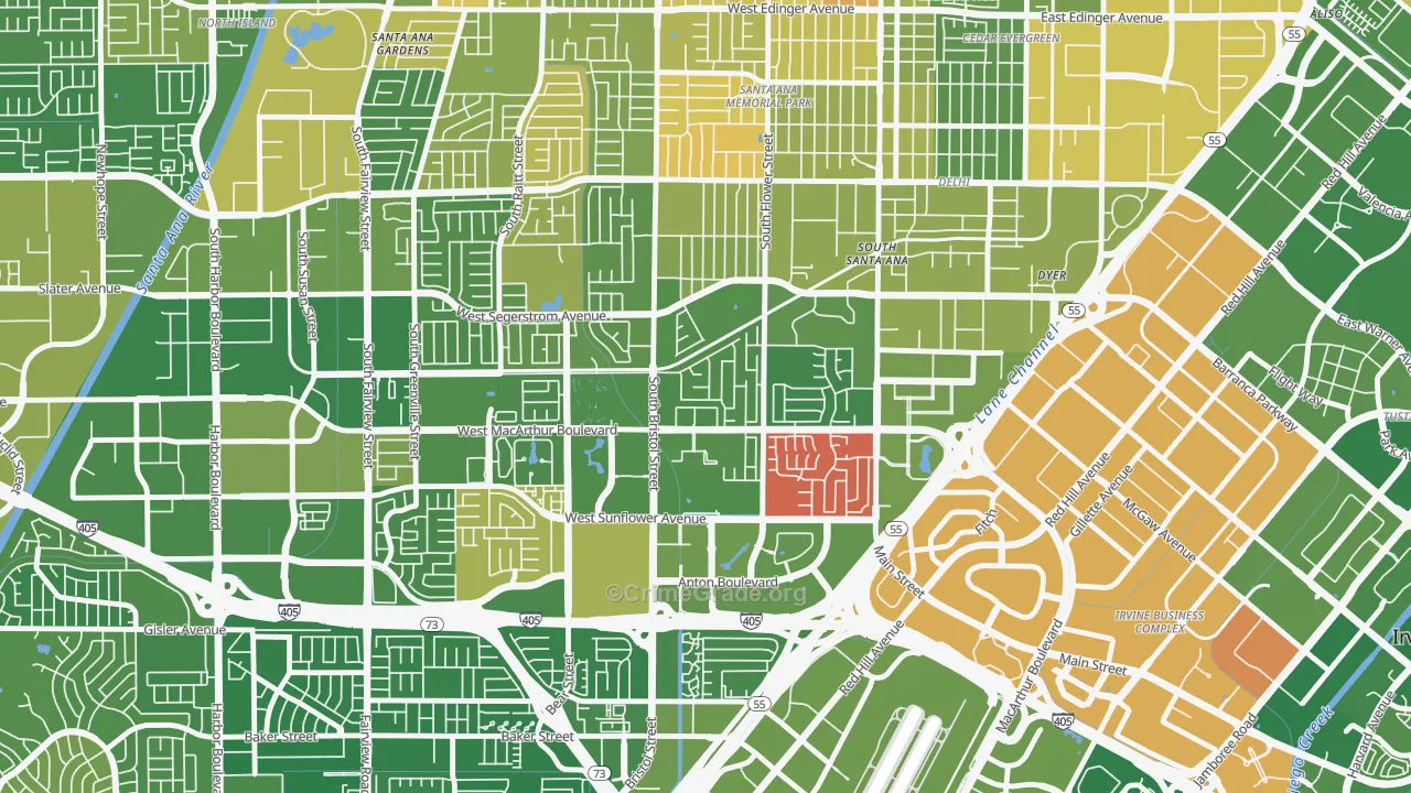 South Coast, Santa Ana, CA Map of Murder Rates