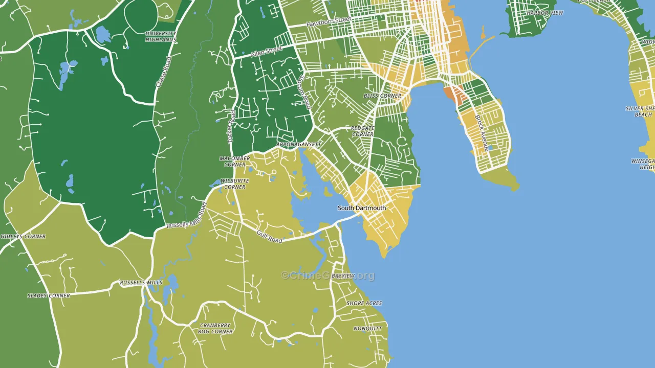 South Dartmouth, MA Map of Murder Rates
