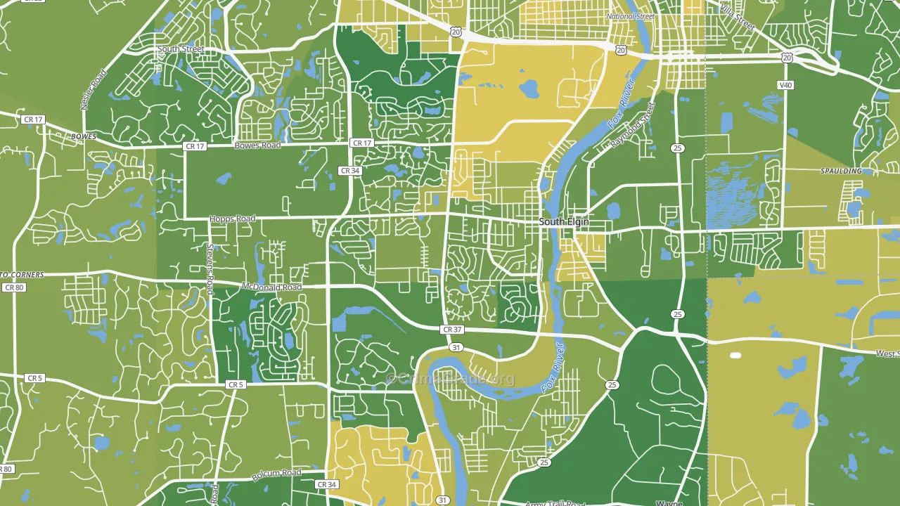 South Elgin, IL Map of Murder Rates